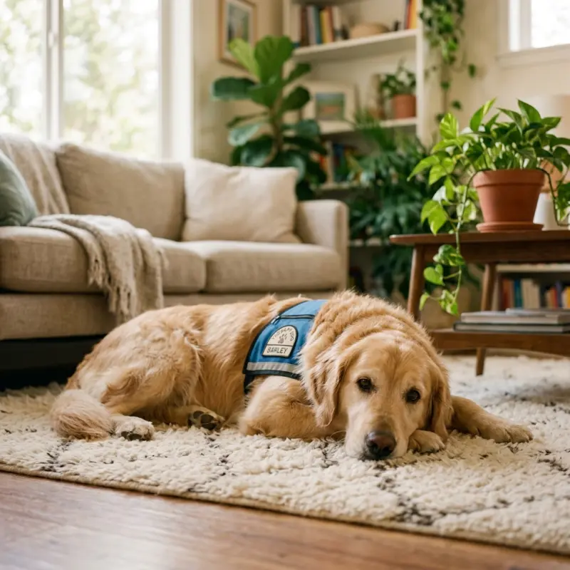 Therapiehund in gemütlicher Praxisumgebung - tiergestützte Therapie Wien
